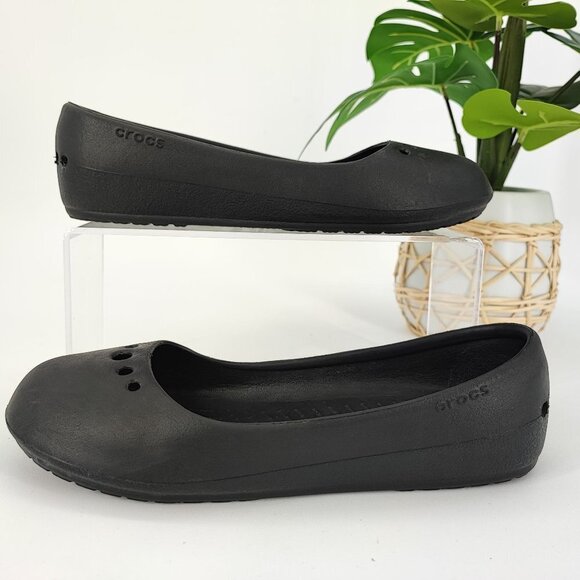 Crocs Women's Vintage Black Croslite Ballet Flats Size 7 - Picture 1 of 8